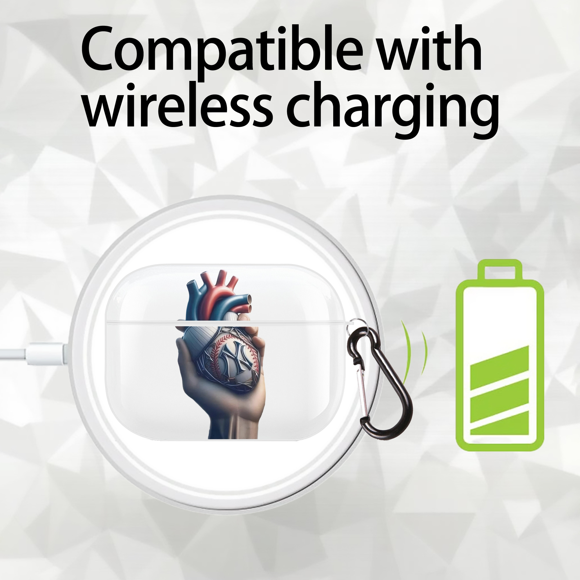 New York Yankees Heart AirPods Pro Hard Case White With Keychain, Durable Flexible PC, Precise Cutouts, Anti-Fingerprint, Yellowing & Scratch Resistant, Full Protection, Washable