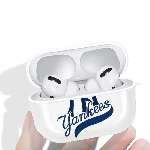 New York Yankees Blue Logo AirPods Pro Hard Case White With Keychain, Durable Flexible PC, Precise Cutouts, Anti-Fingerprint, Yellowing & Scratch Resistant, Full Protection, Washable