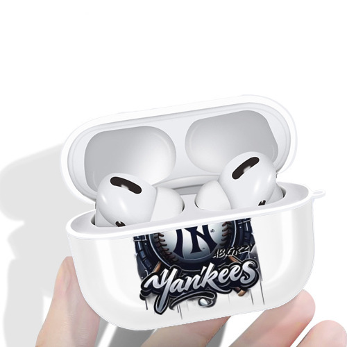 New York Yankees Baseball AirPods Pro Hard Case White With Keychain, Durable Flexible PC, Precise Cutouts, Anti-Fingerprint, Yellowing & Scratch Resistant, Full Protection, Washable