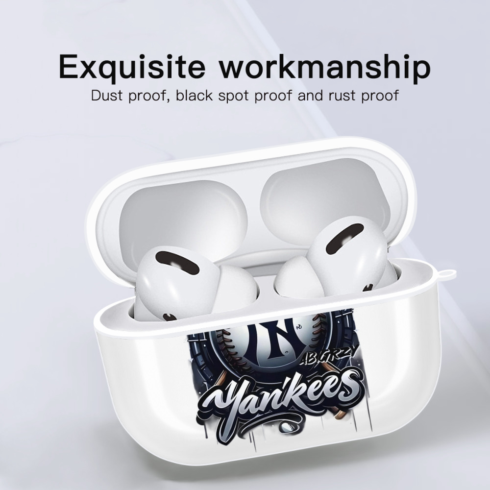 New York Yankees Baseball AirPods Pro Hard Case White With Keychain, Durable Flexible PC, Precise Cutouts, Anti-Fingerprint, Yellowing & Scratch Resistant, Full Protection, Washable