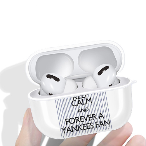 New York Yankees Keep Calm and Forever A Yankees Fan AirPods Pro Hard Case White With Keychain, Durable Flexible PC, Precise Cutouts, Anti-Fingerprint, Yellowing & Scratch Resistant, Full Protection, Washable