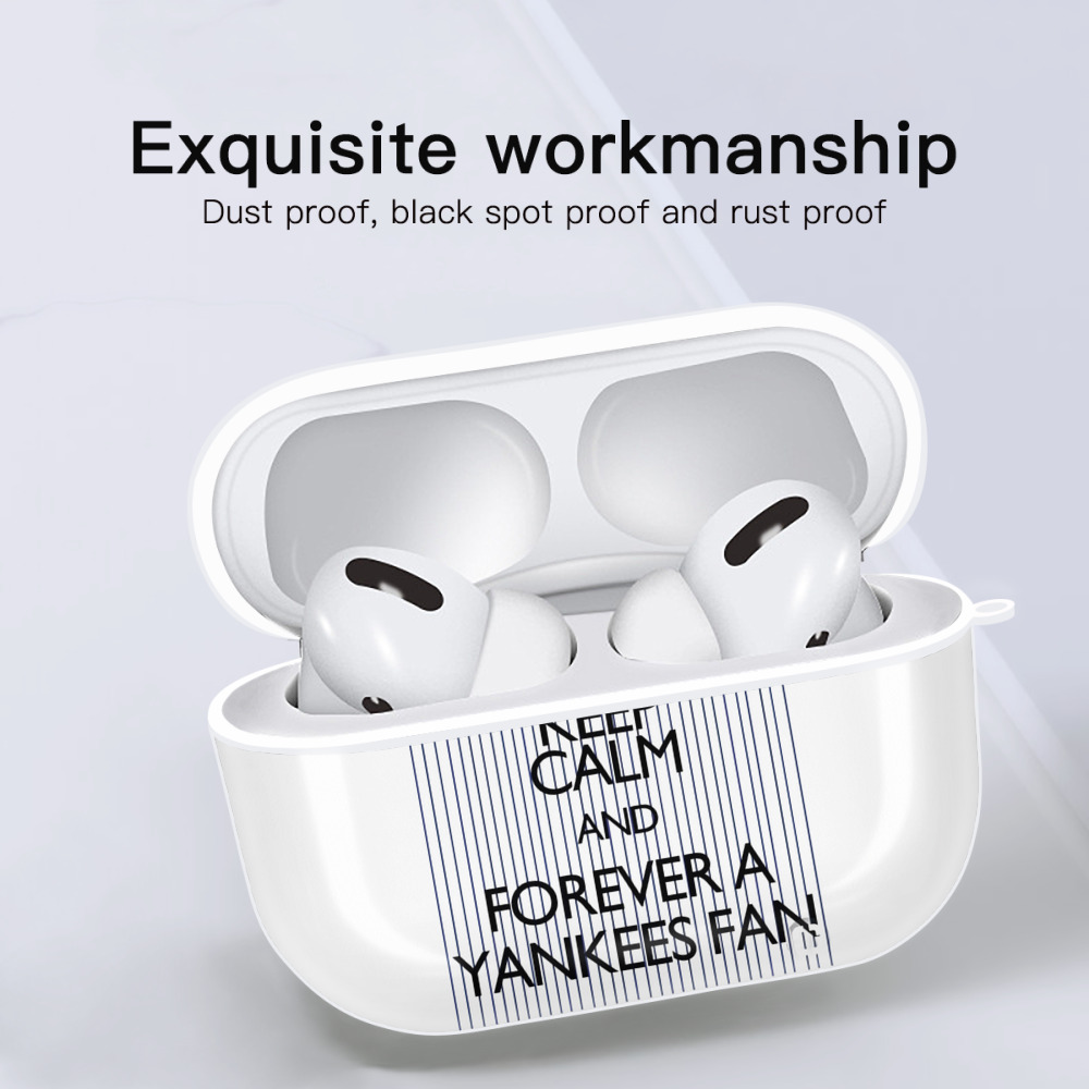 New York Yankees Keep Calm and Forever A Yankees Fan AirPods Pro Hard Case White With Keychain, Durable Flexible PC, Precise Cutouts, Anti-Fingerprint, Yellowing & Scratch Resistant, Full Protection, Washable