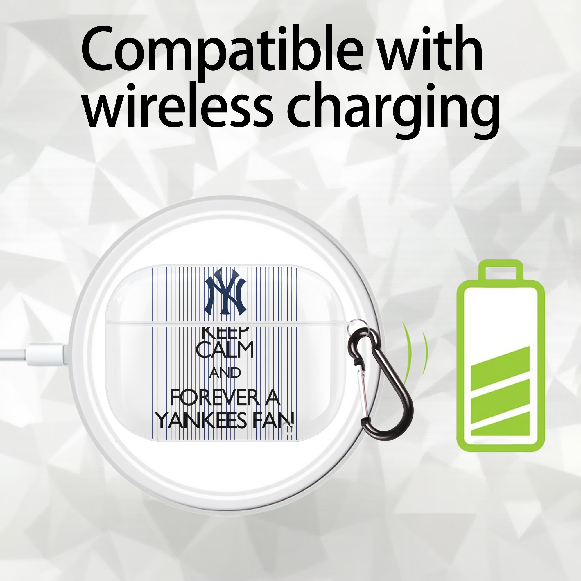New York Yankees Keep Calm and Forever A Yankees Fan AirPods Pro Hard Case White With Keychain, Durable Flexible PC, Precise Cutouts, Anti-Fingerprint, Yellowing & Scratch Resistant, Full Protection, Washable