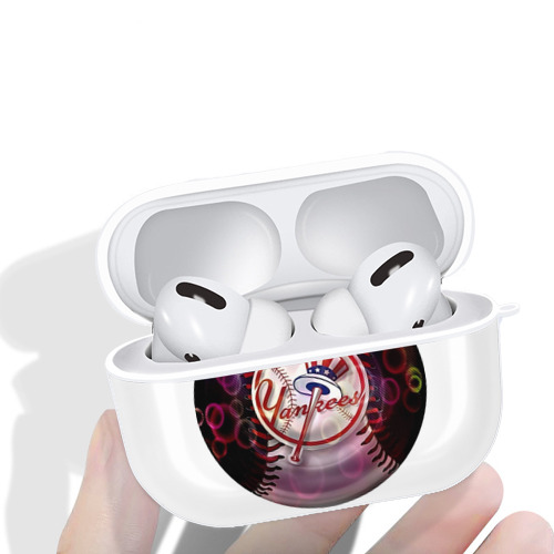 New York Yankees Colorful Logo AirPods Pro Hard Case White With Keychain, Durable Flexible PC, Precise Cutouts, Anti-Fingerprint, Yellowing & Scratch Resistant, Full Protection, Washable