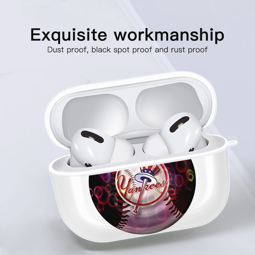 New York Yankees Colorful Logo AirPods Pro Hard Case White With Keychain, Durable Flexible PC, Precise Cutouts, Anti-Fingerprint, Yellowing & Scratch Resistant, Full Protection, Washable