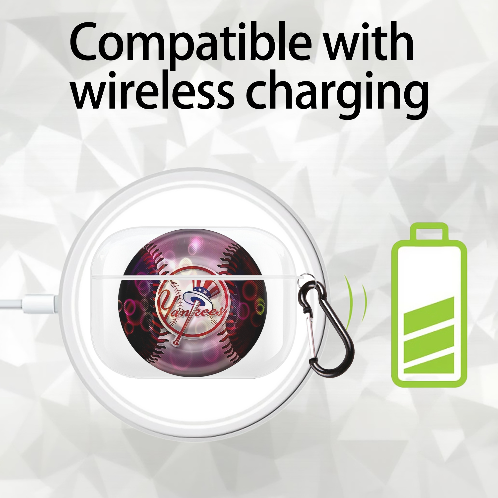 New York Yankees Colorful Logo AirPods Pro Hard Case White With Keychain, Durable Flexible PC, Precise Cutouts, Anti-Fingerprint, Yellowing & Scratch Resistant, Full Protection, Washable