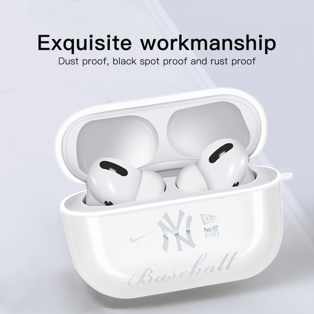 New York Yankees BaseBall AirPods Pro Hard Case White With Keychain, Durable Flexible PC, Precise Cutouts, Anti-Fingerprint, Yellowing & Scratch Resistant, Full Protection, Washable