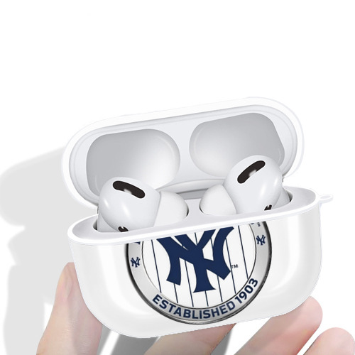 New York Yankees Established 1903 AirPods Pro Hard Case White With Keychain, Durable Flexible PC, Precise Cutouts, Anti-Fingerprint, Yellowing & Scratch Resistant, Full Protection, Washable