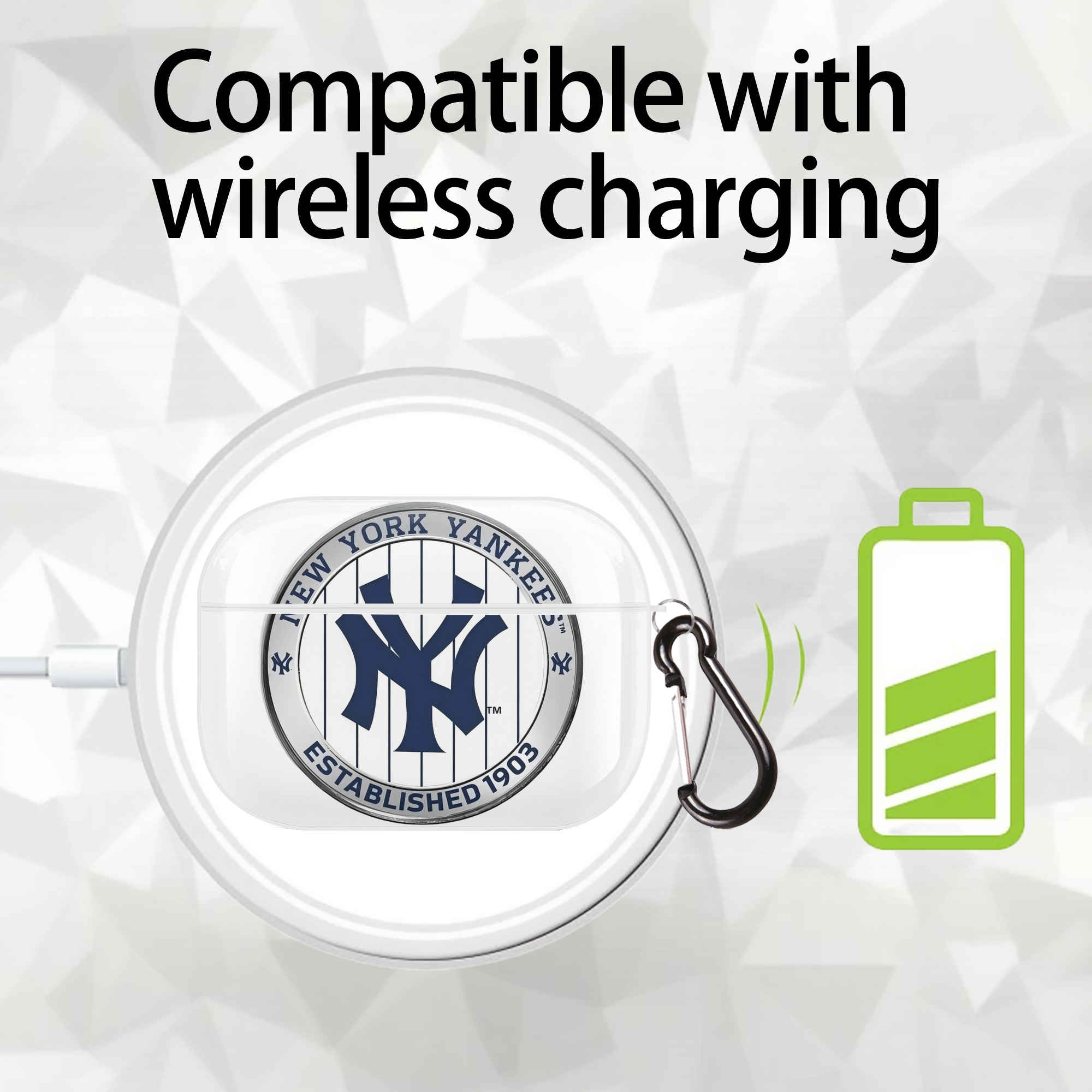 New York Yankees Established 1903 AirPods Pro Hard Case White With Keychain, Durable Flexible PC, Precise Cutouts, Anti-Fingerprint, Yellowing & Scratch Resistant, Full Protection, Washable