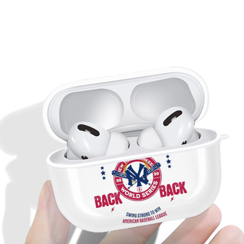 New York Yankees WS Back 2 Back 98-99 AirPods Pro Hard Case White With Keychain, Durable Flexible PC, Precise Cutouts, Anti-Fingerprint, Yellowing & Scratch Resistant, Full Protection, Washable