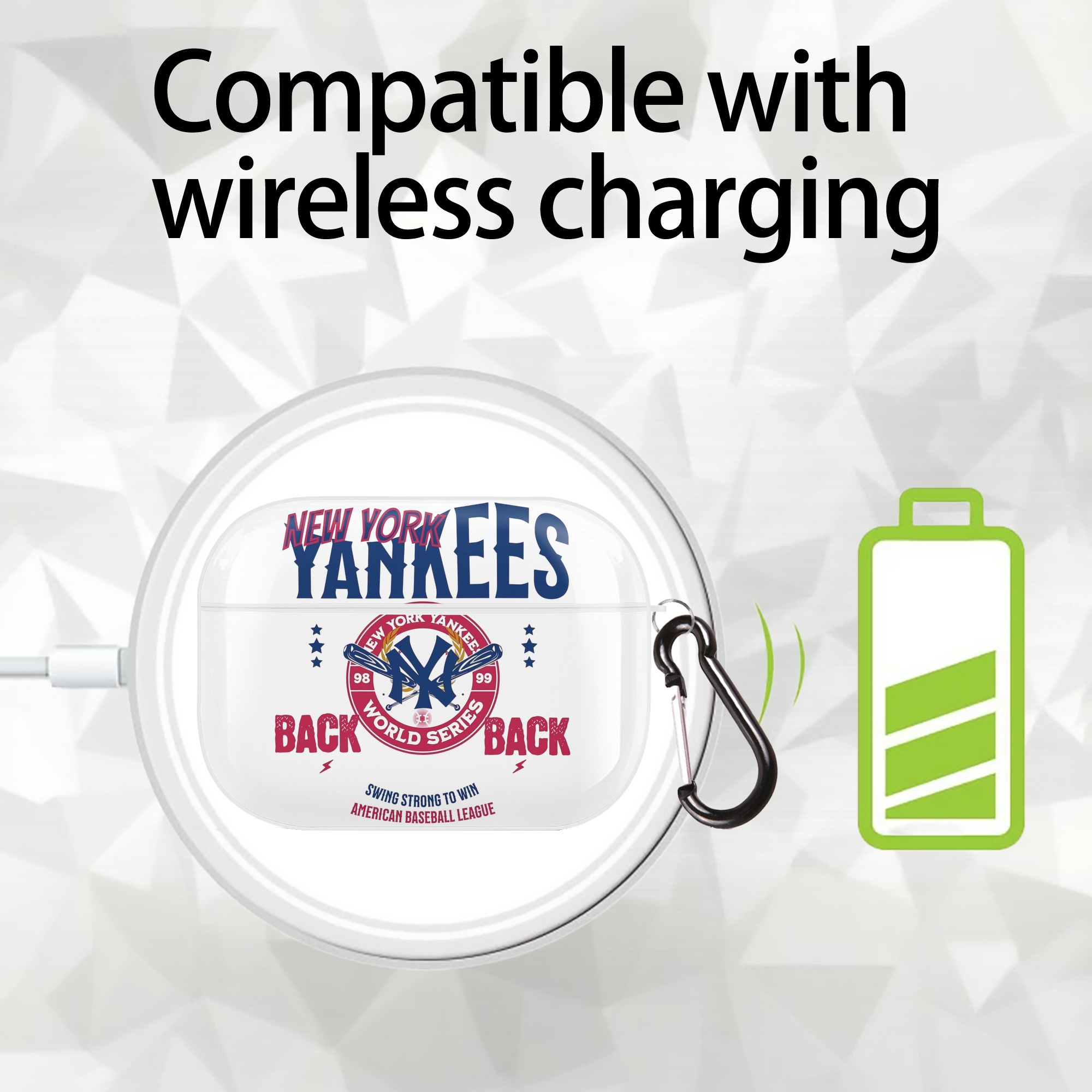 New York Yankees WS Back 2 Back 98-99 AirPods Pro Hard Case White With Keychain, Durable Flexible PC, Precise Cutouts, Anti-Fingerprint, Yellowing & Scratch Resistant, Full Protection, Washable