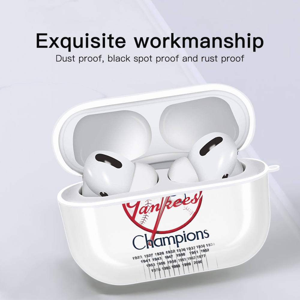 New York Yankees 56 AirPods Pro Hard Case White With Keychain, Durable Flexible PC, Precise Cutouts, Anti-Fingerprint, Yellowing & Scratch Resistant, Full Protection, Washable