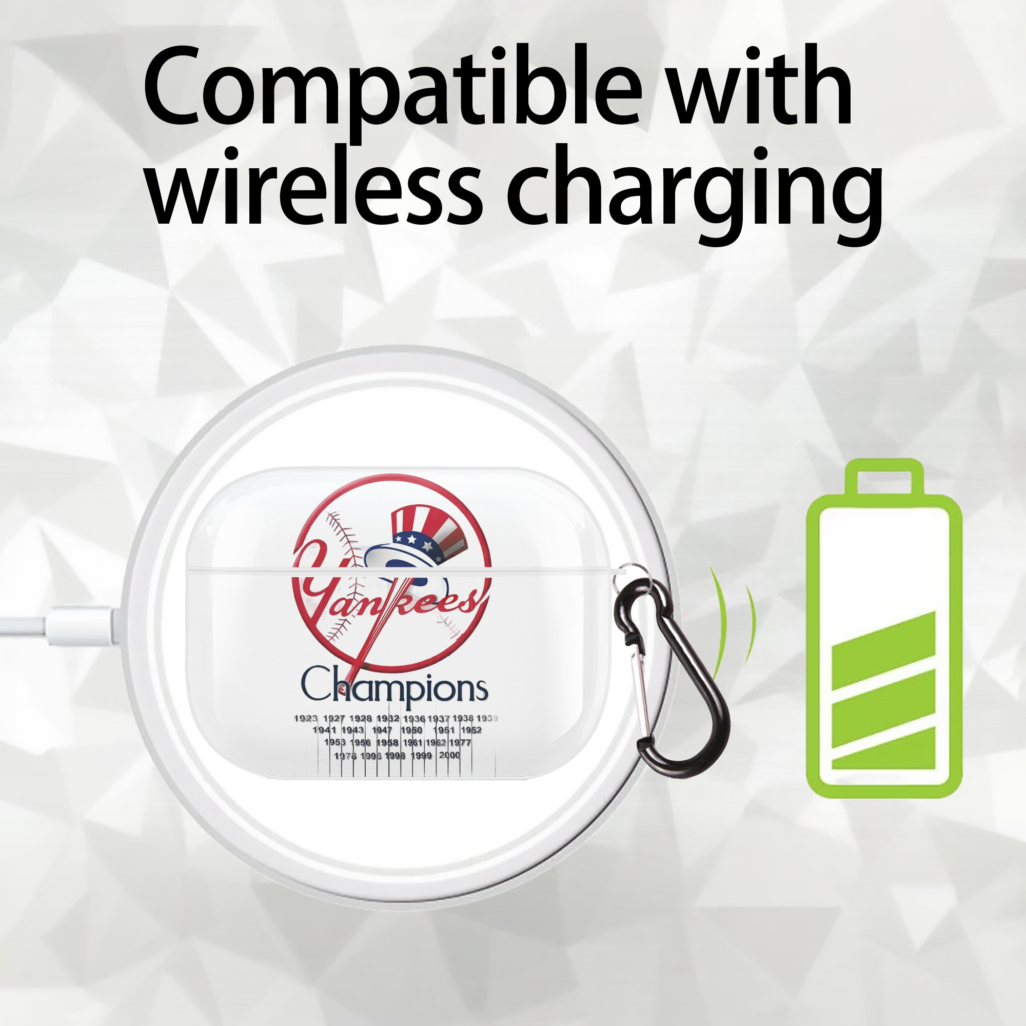 New York Yankees 56 AirPods Pro Hard Case White With Keychain, Durable Flexible PC, Precise Cutouts, Anti-Fingerprint, Yellowing & Scratch Resistant, Full Protection, Washable