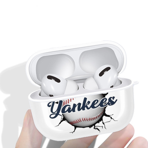 Yankees Baseball Wall And Art AirPods Pro Hard Case White With Keychain, Durable Flexible PC, Precise Cutouts, Anti-Fingerprint, Yellowing & Scratch Resistant, Full Protection, Washable