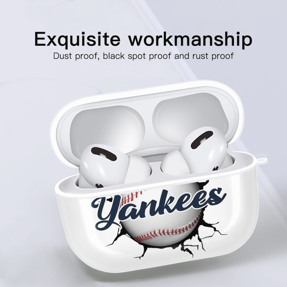 Yankees Baseball Wall And Art AirPods Pro Hard Case White With Keychain, Durable Flexible PC, Precise Cutouts, Anti-Fingerprint, Yellowing & Scratch Resistant, Full Protection, Washable