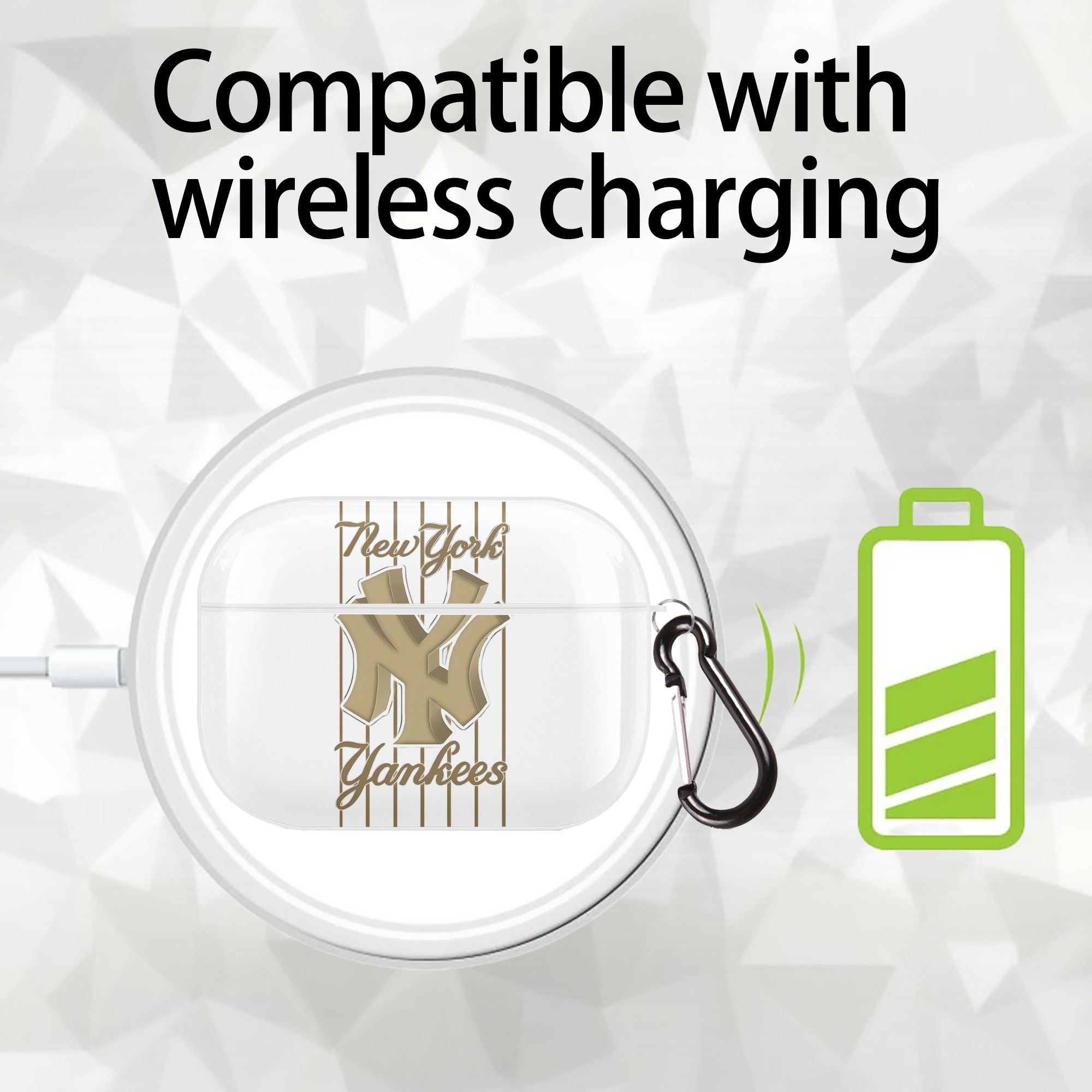 New York Yankees Pinstripe Golden Logo AirPods Pro Hard Case White With Keychain, Durable Flexible PC, Precise Cutouts, Anti-Fingerprint, Yellowing & Scratch Resistant, Full Protection, Washable