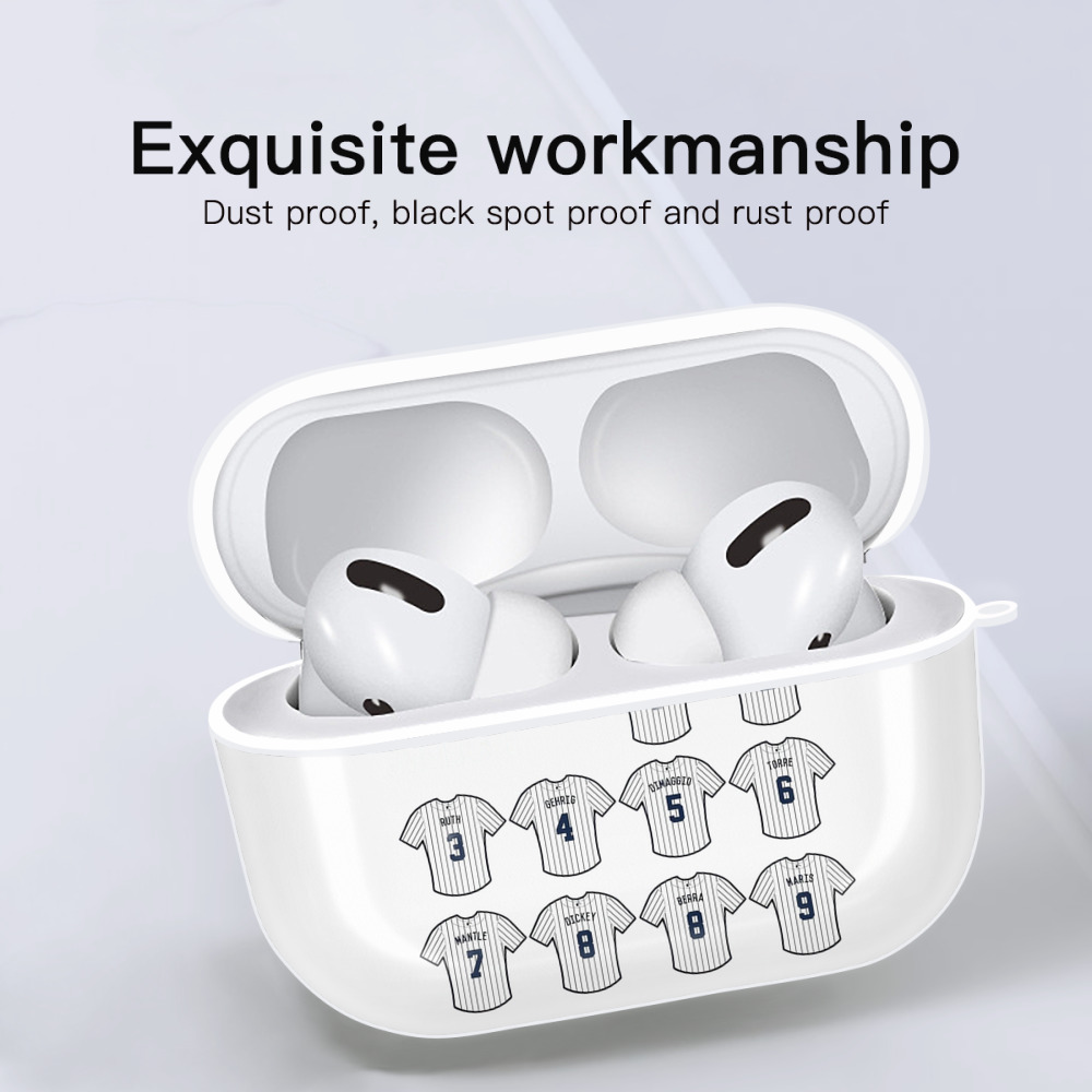 New York Yankees 61 AirPods Pro Hard Case White With Keychain, Durable Flexible PC, Precise Cutouts, Anti-Fingerprint, Yellowing & Scratch Resistant, Full Protection, Washable