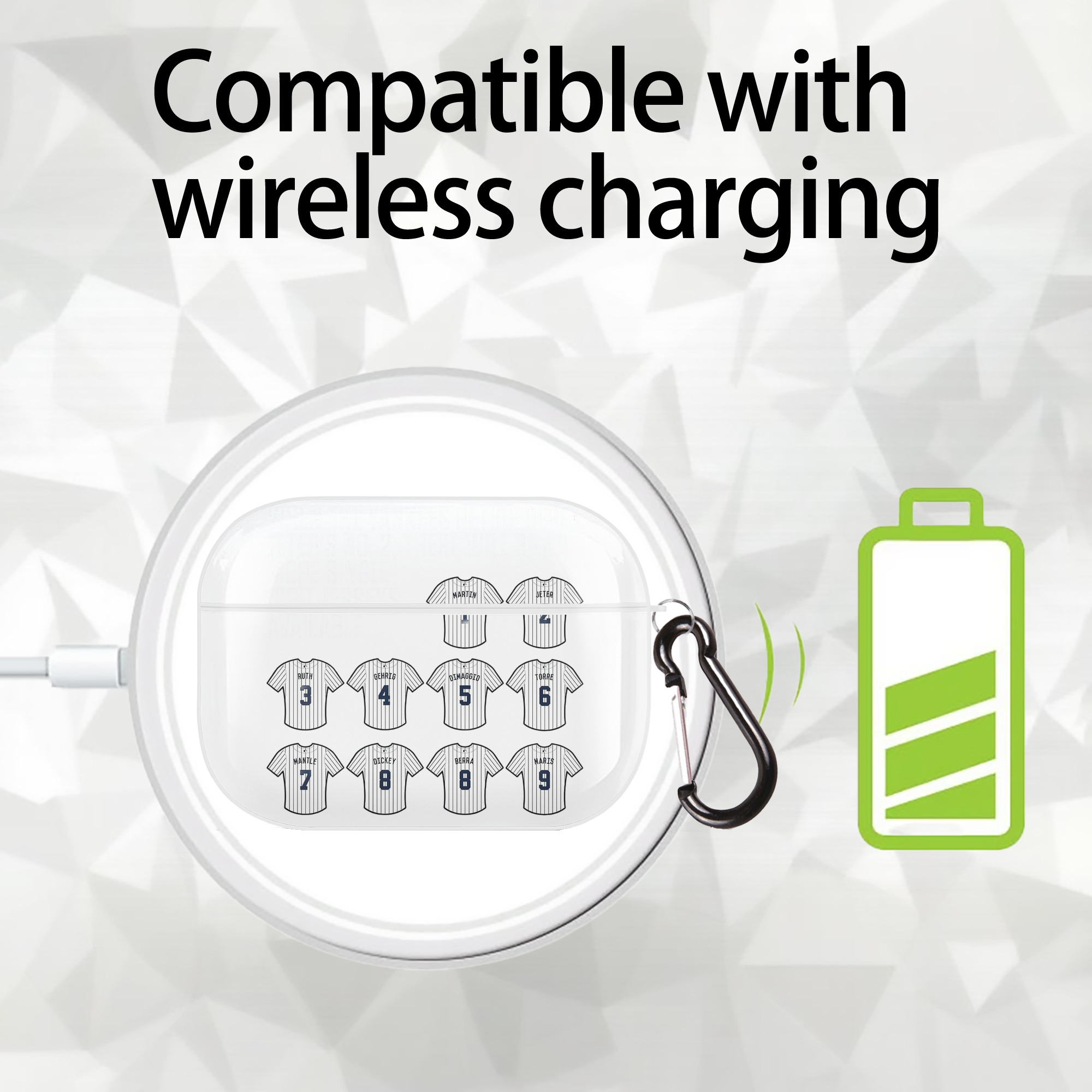 New York Yankees 61 AirPods Pro Hard Case White With Keychain, Durable Flexible PC, Precise Cutouts, Anti-Fingerprint, Yellowing & Scratch Resistant, Full Protection, Washable