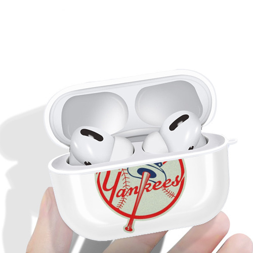 New York Yankees Logo AirPods Pro Hard Case White With Keychain, Durable Flexible PC, Precise Cutouts, Anti-Fingerprint, Yellowing & Scratch Resistant, Full Protection, Washable