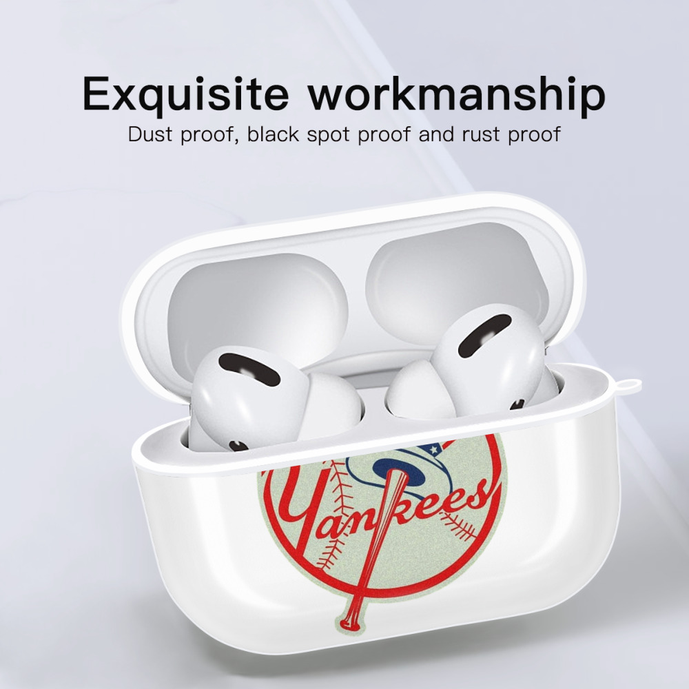 New York Yankees Logo AirPods Pro Hard Case White With Keychain, Durable Flexible PC, Precise Cutouts, Anti-Fingerprint, Yellowing & Scratch Resistant, Full Protection, Washable