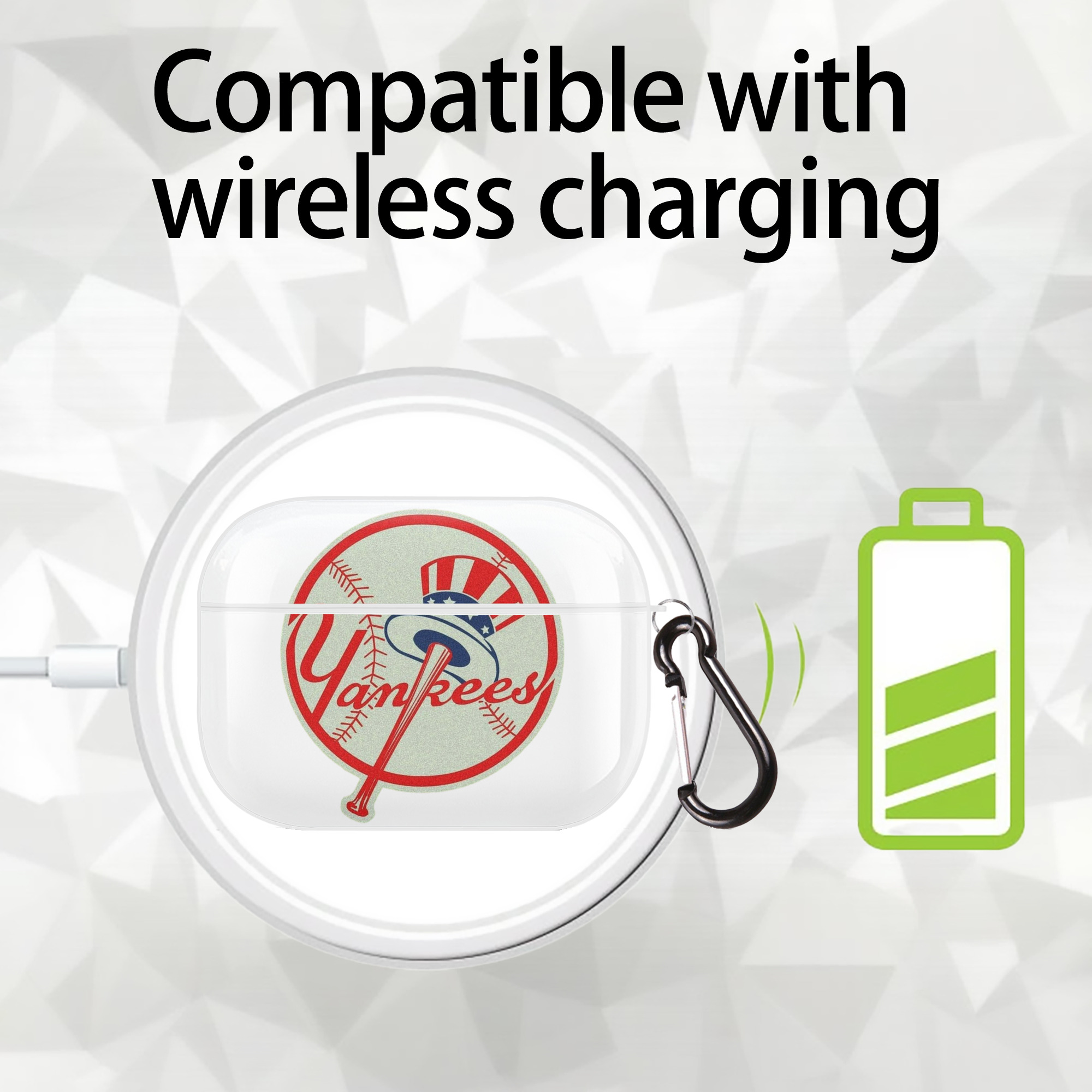 New York Yankees Logo AirPods Pro Hard Case White With Keychain, Durable Flexible PC, Precise Cutouts, Anti-Fingerprint, Yellowing & Scratch Resistant, Full Protection, Washable