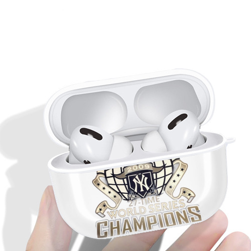 New York Yankees 2009 27th WS Champions Golden AirPods Pro Hard Case White With Keychain, Durable Flexible PC, Precise Cutouts, Anti-Fingerprint, Yellowing & Scratch Resistant, Full Protection, Washable