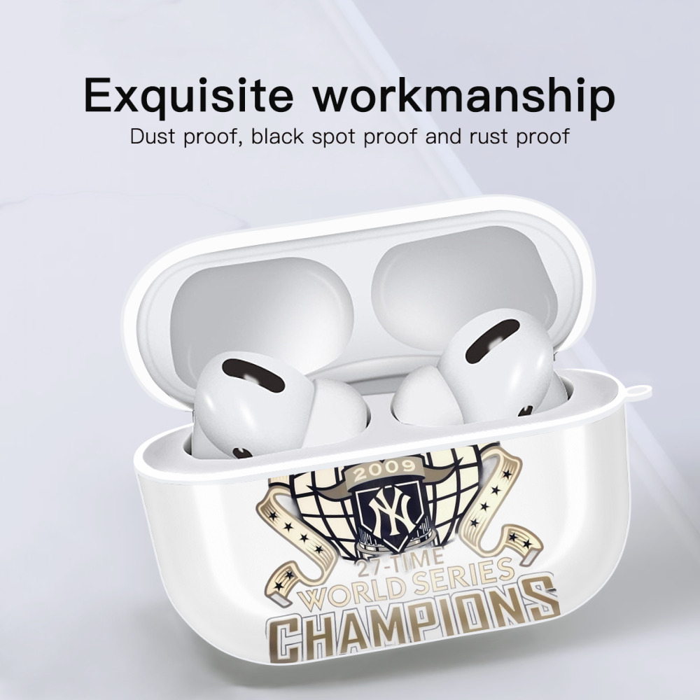 New York Yankees 2009 27th WS Champions Golden AirPods Pro Hard Case White With Keychain, Durable Flexible PC, Precise Cutouts, Anti-Fingerprint, Yellowing & Scratch Resistant, Full Protection, Washable