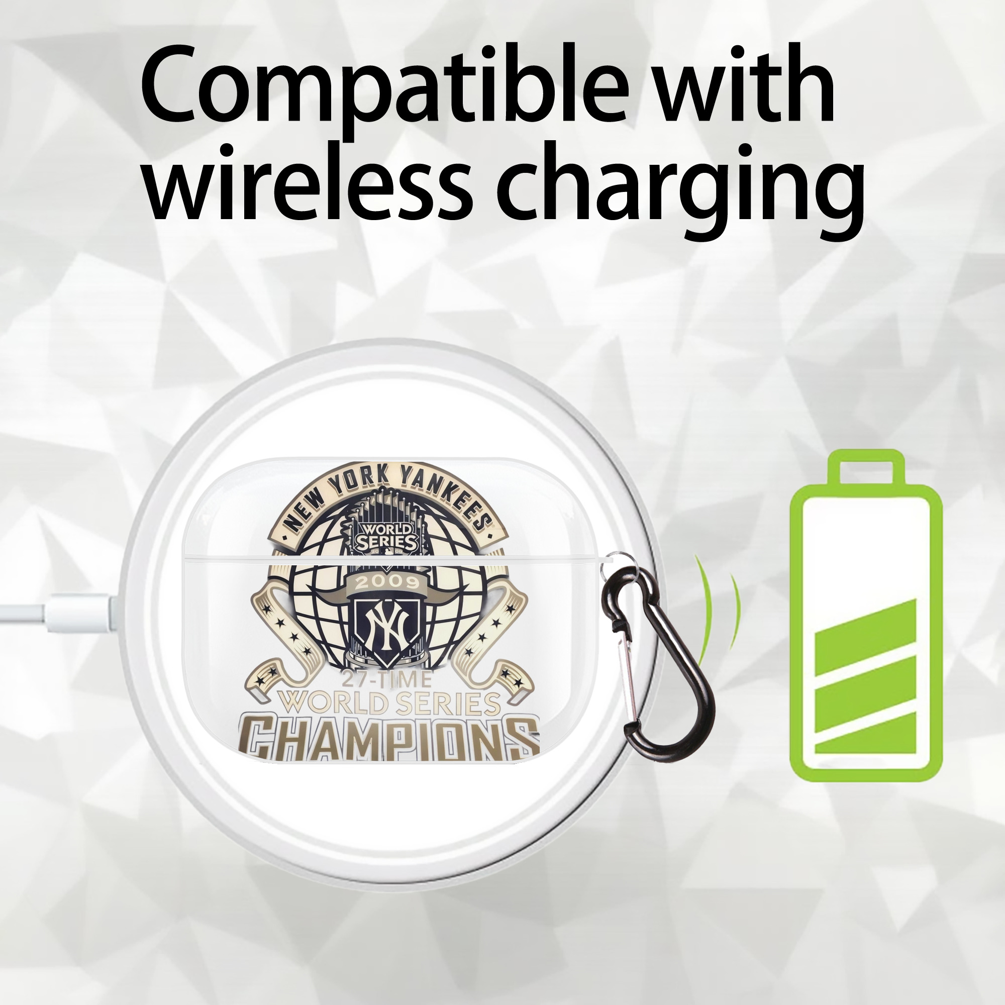 New York Yankees 2009 27th WS Champions Golden AirPods Pro Hard Case White With Keychain, Durable Flexible PC, Precise Cutouts, Anti-Fingerprint, Yellowing & Scratch Resistant, Full Protection, Washable