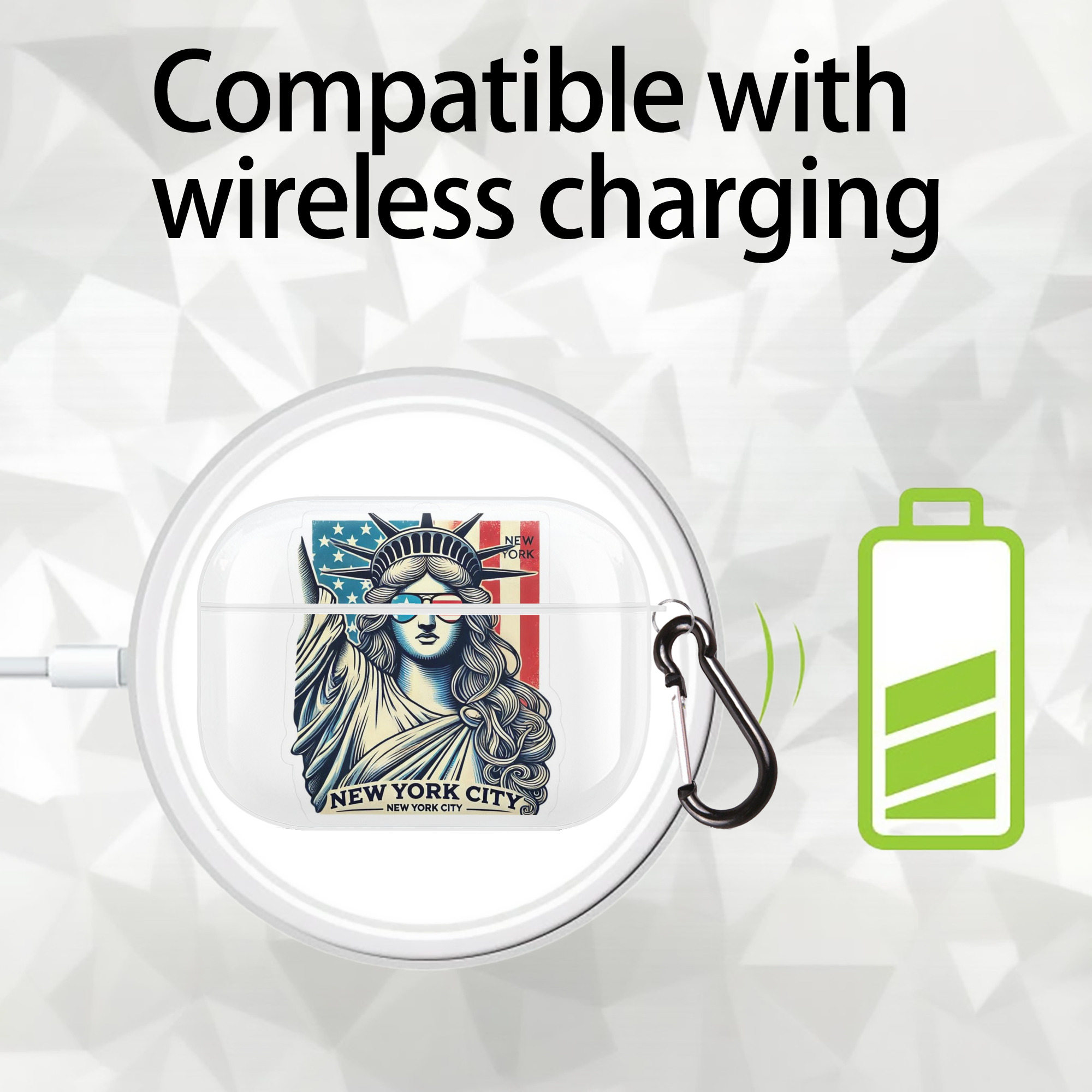 New York Yankees Liberty AirPods Pro Hard Case White With Keychain, Durable Flexible PC, Precise Cutouts, Anti-Fingerprint, Yellowing & Scratch Resistant, Full Protection, Washable