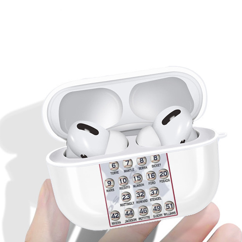 New York Yankees Retired Numbers AirPods Pro Hard Case White With Keychain, Durable Flexible PC, Precise Cutouts, Anti-Fingerprint, Yellowing & Scratch Resistant, Full Protection, Washable