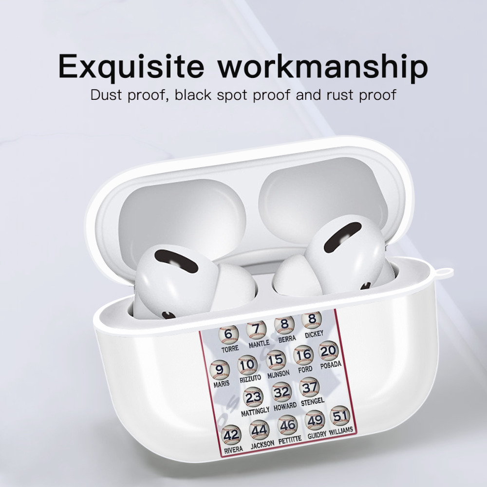 New York Yankees Retired Numbers AirPods Pro Hard Case White With Keychain, Durable Flexible PC, Precise Cutouts, Anti-Fingerprint, Yellowing & Scratch Resistant, Full Protection, Washable