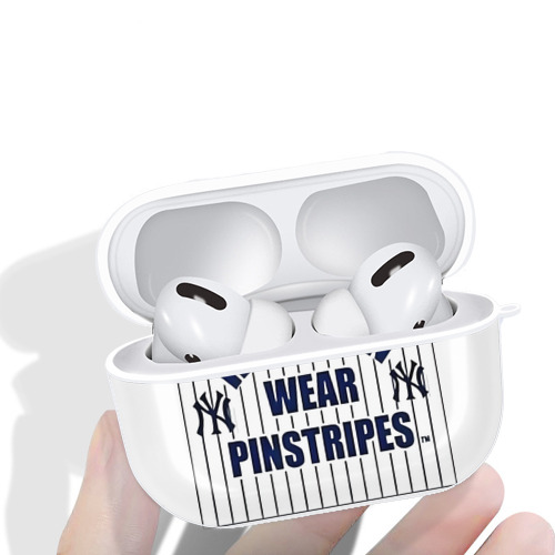 New York Yankees Real Men Wear Pinstripes AirPods Pro Hard Case White With Keychain, Durable Flexible PC, Precise Cutouts, Anti-Fingerprint, Yellowing & Scratch Resistant, Full Protection, Washable