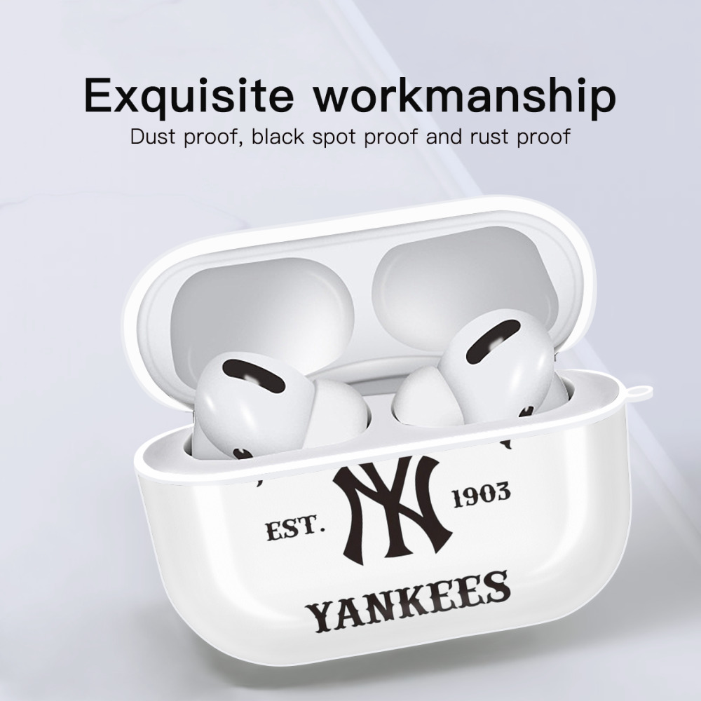 New York Yankees EST 1903 AirPods Pro Hard Case White With Keychain, Durable Flexible PC, Precise Cutouts, Anti-Fingerprint, Yellowing & Scratch Resistant, Full Protection, Washable
