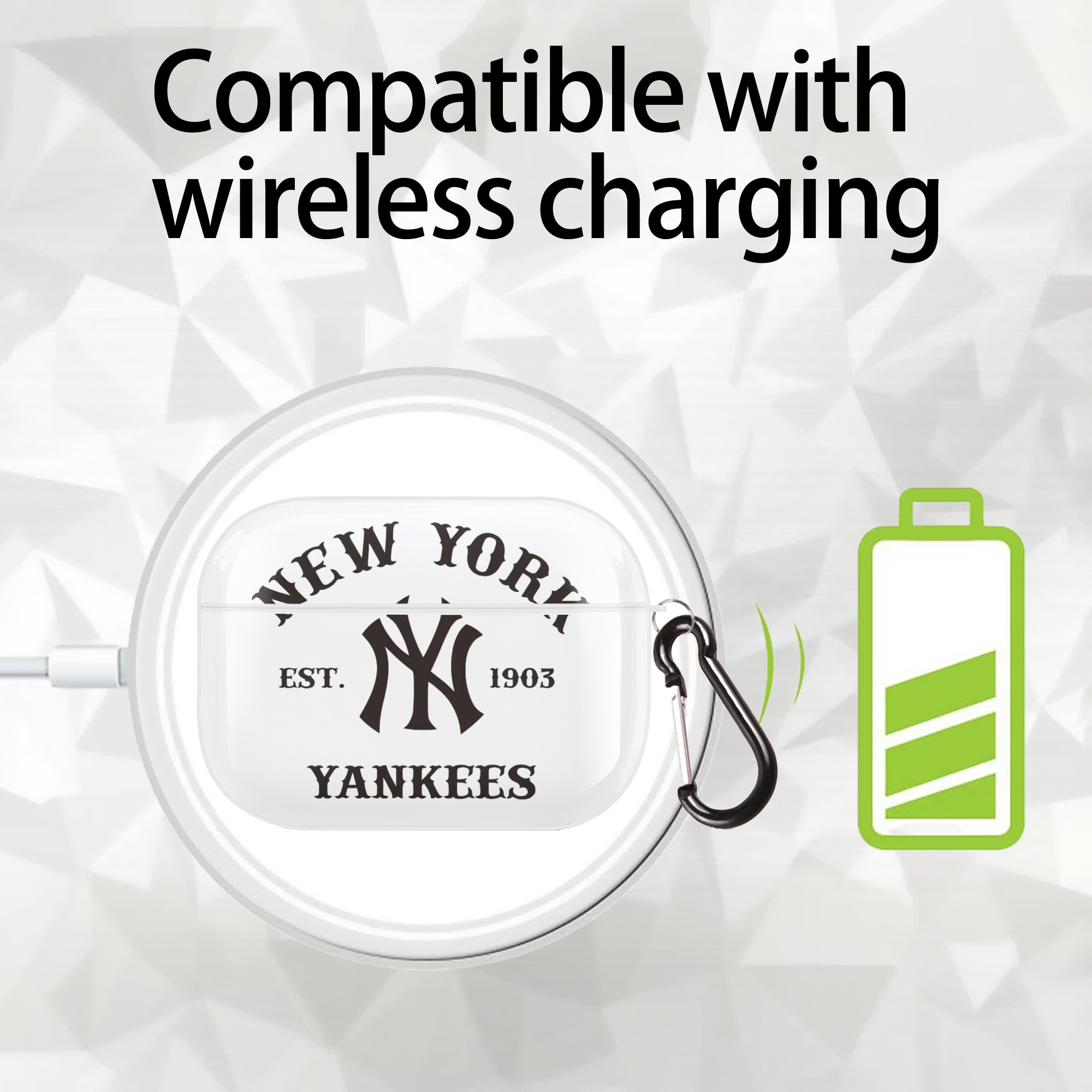 New York Yankees EST 1903 AirPods Pro Hard Case White With Keychain, Durable Flexible PC, Precise Cutouts, Anti-Fingerprint, Yellowing & Scratch Resistant, Full Protection, Washable