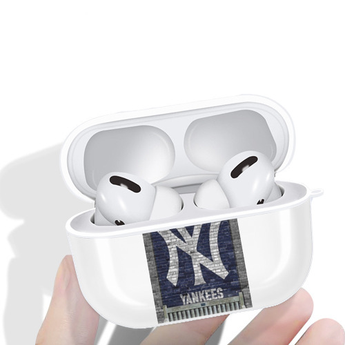 New York Yankees Wall Background AirPods Pro Hard Case White With Keychain, Durable Flexible PC, Precise Cutouts, Anti-Fingerprint, Yellowing & Scratch Resistant, Full Protection, Washable