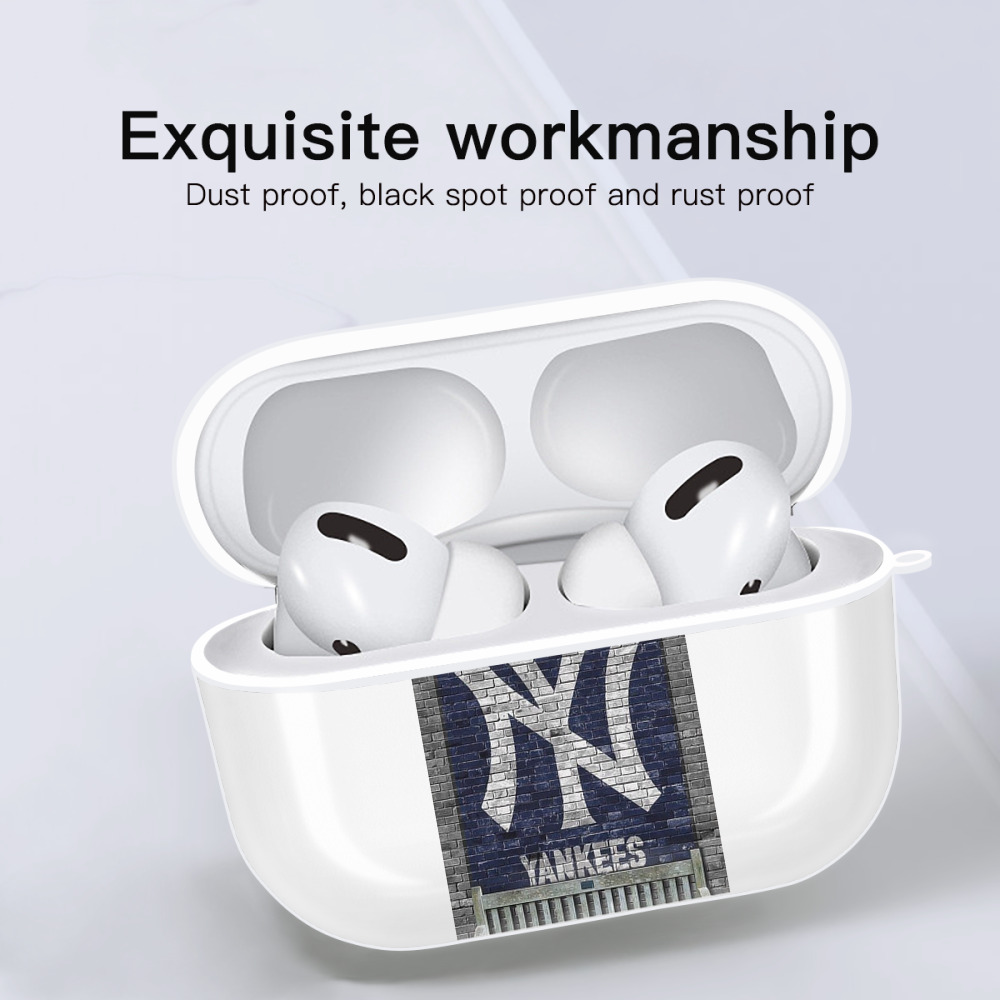 New York Yankees Wall Background AirPods Pro Hard Case White With Keychain, Durable Flexible PC, Precise Cutouts, Anti-Fingerprint, Yellowing & Scratch Resistant, Full Protection, Washable