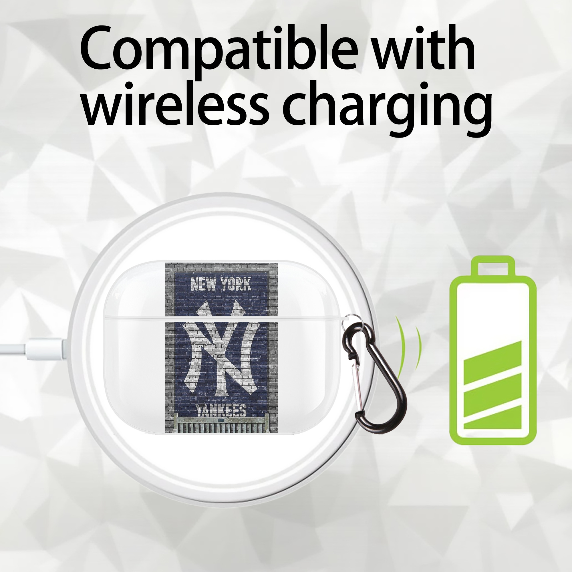 New York Yankees Wall Background AirPods Pro Hard Case White With Keychain, Durable Flexible PC, Precise Cutouts, Anti-Fingerprint, Yellowing & Scratch Resistant, Full Protection, Washable