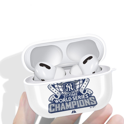 New York Yankees 2009 27th WS Champions Blue AirPods Pro Hard Case White With Keychain, Durable Flexible PC, Precise Cutouts, Anti-Fingerprint, Yellowing & Scratch Resistant, Full Protection, Washable
