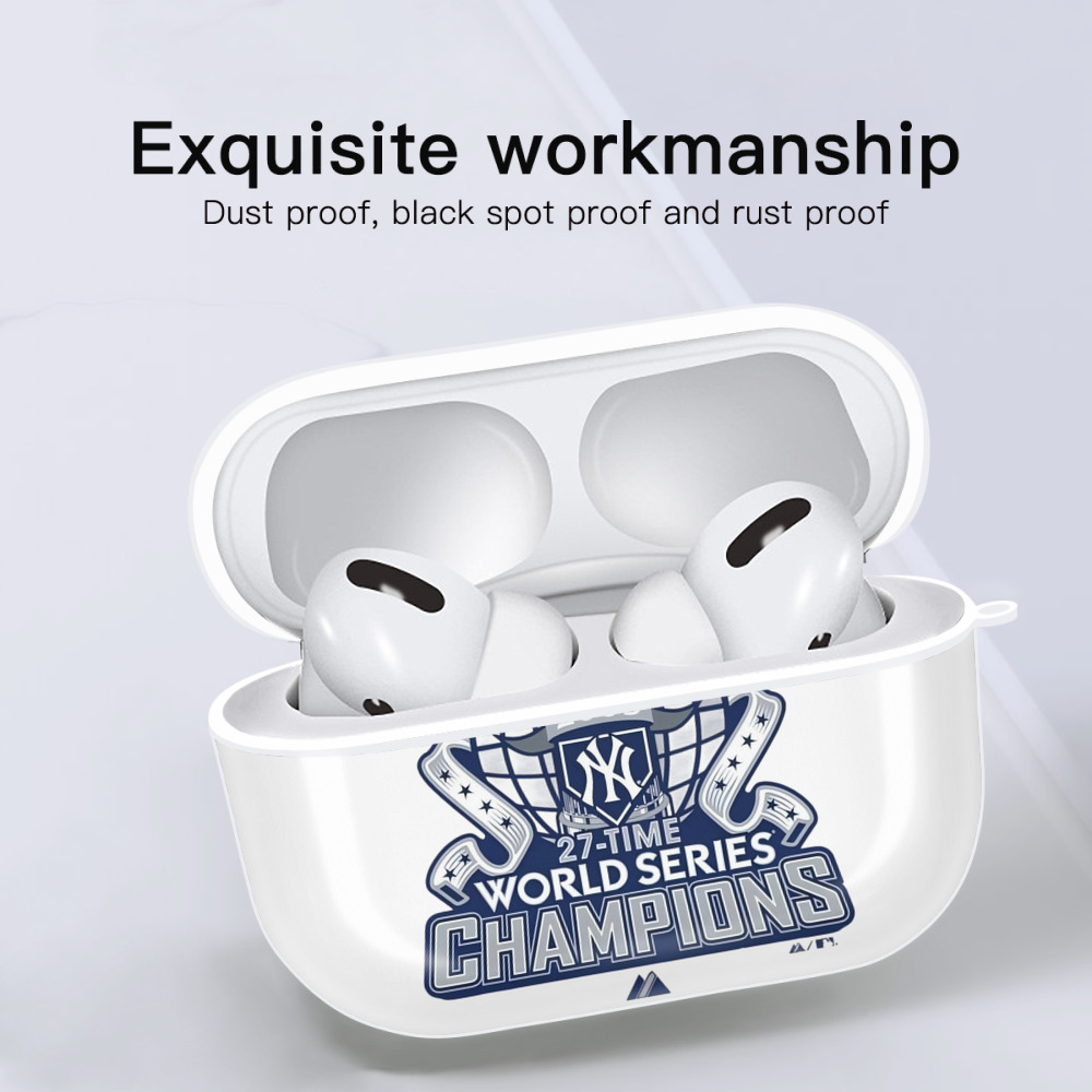 New York Yankees 2009 27th WS Champions Blue AirPods Pro Hard Case White With Keychain, Durable Flexible PC, Precise Cutouts, Anti-Fingerprint, Yellowing & Scratch Resistant, Full Protection, Washable