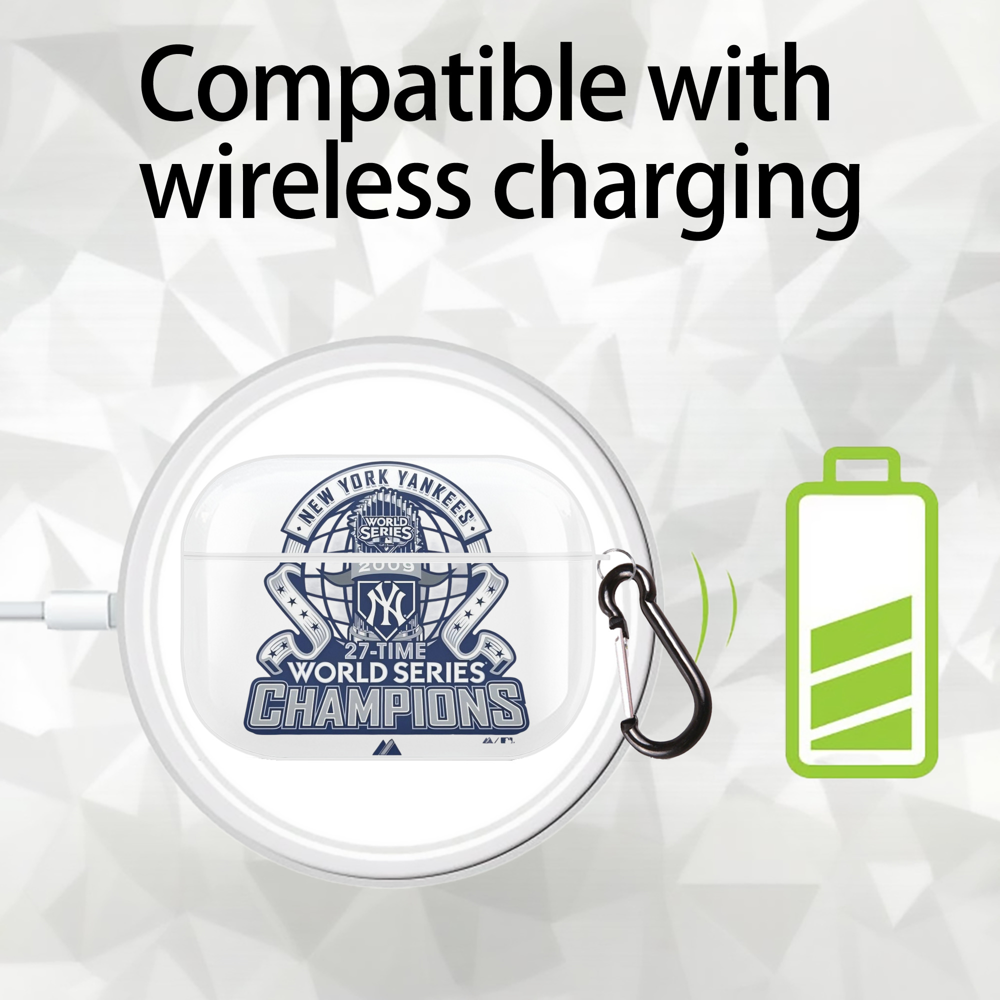 New York Yankees 2009 27th WS Champions Blue AirPods Pro Hard Case White With Keychain, Durable Flexible PC, Precise Cutouts, Anti-Fingerprint, Yellowing & Scratch Resistant, Full Protection, Washable