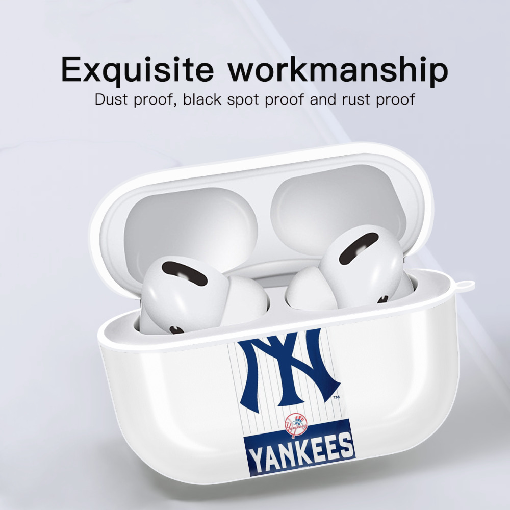 New York Yankees 23 AirPods Pro Hard Case White With Keychain, Durable Flexible PC, Precise Cutouts, Anti-Fingerprint, Yellowing & Scratch Resistant, Full Protection, Washable