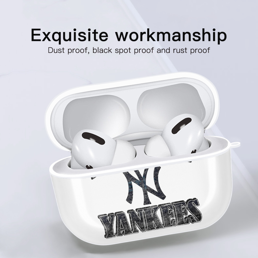 New York Yankees 76 AirPods Pro Hard Case White With Keychain, Durable Flexible PC, Precise Cutouts, Anti-Fingerprint, Yellowing & Scratch Resistant, Full Protection, Washable
