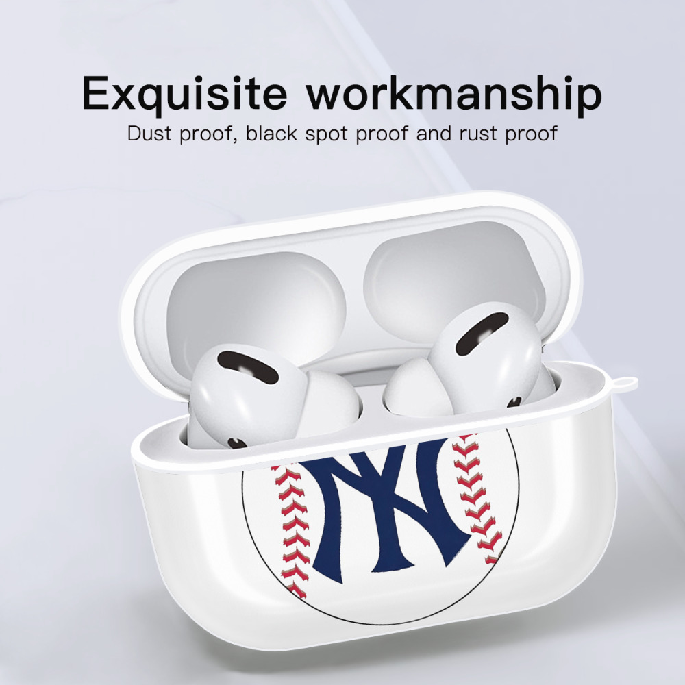 New York Yankees Baseball AirPods Pro Hard Case White With Keychain, Durable Flexible PC, Precise Cutouts, Anti-Fingerprint, Yellowing & Scratch Resistant, Full Protection, Washable