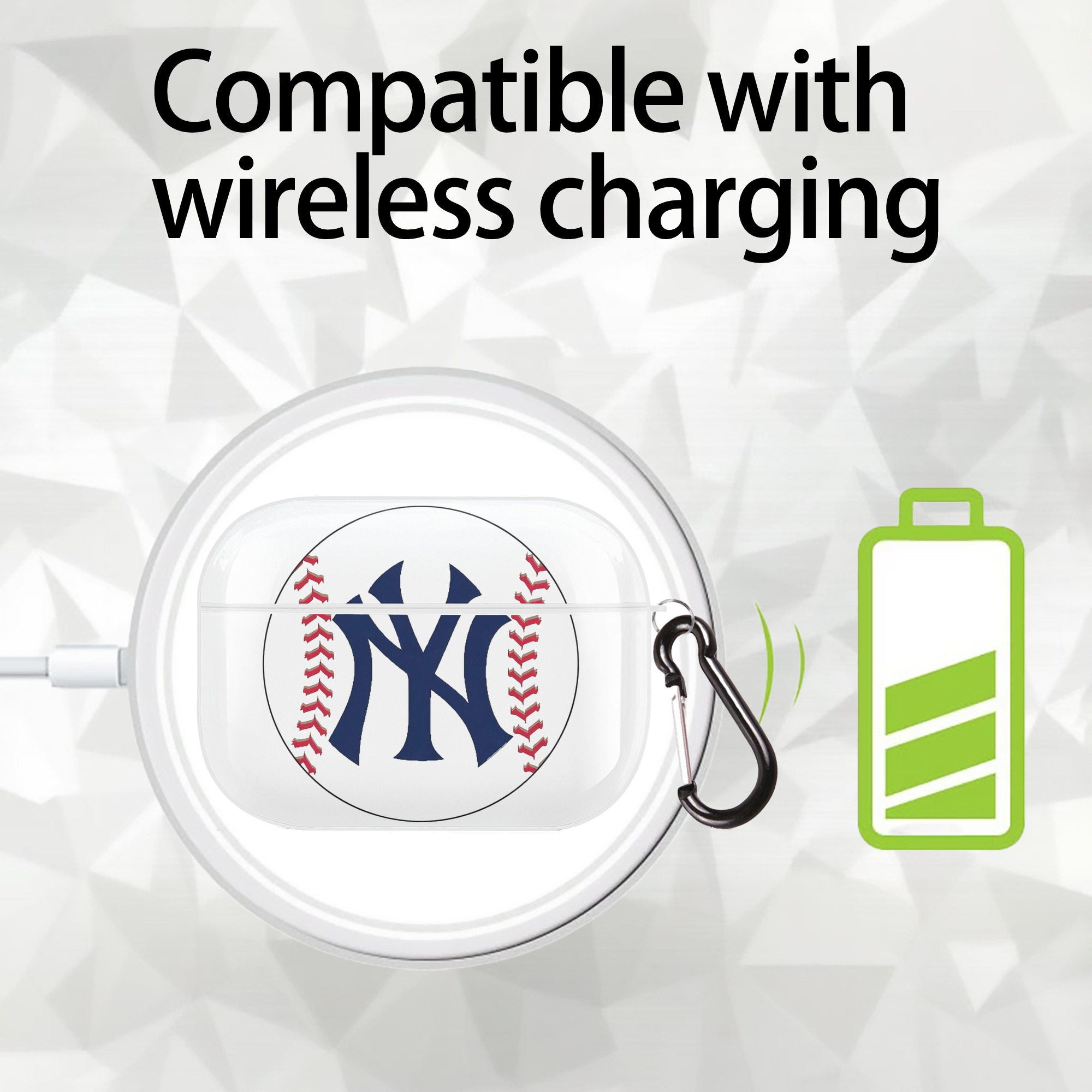 New York Yankees Baseball AirPods Pro Hard Case White With Keychain, Durable Flexible PC, Precise Cutouts, Anti-Fingerprint, Yellowing & Scratch Resistant, Full Protection, Washable