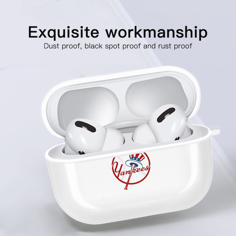 New York Yankees Logo AirPods Pro Hard Case White With Keychain, Durable Flexible PC, Precise Cutouts, Anti-Fingerprint, Yellowing & Scratch Resistant, Full Protection, Washable