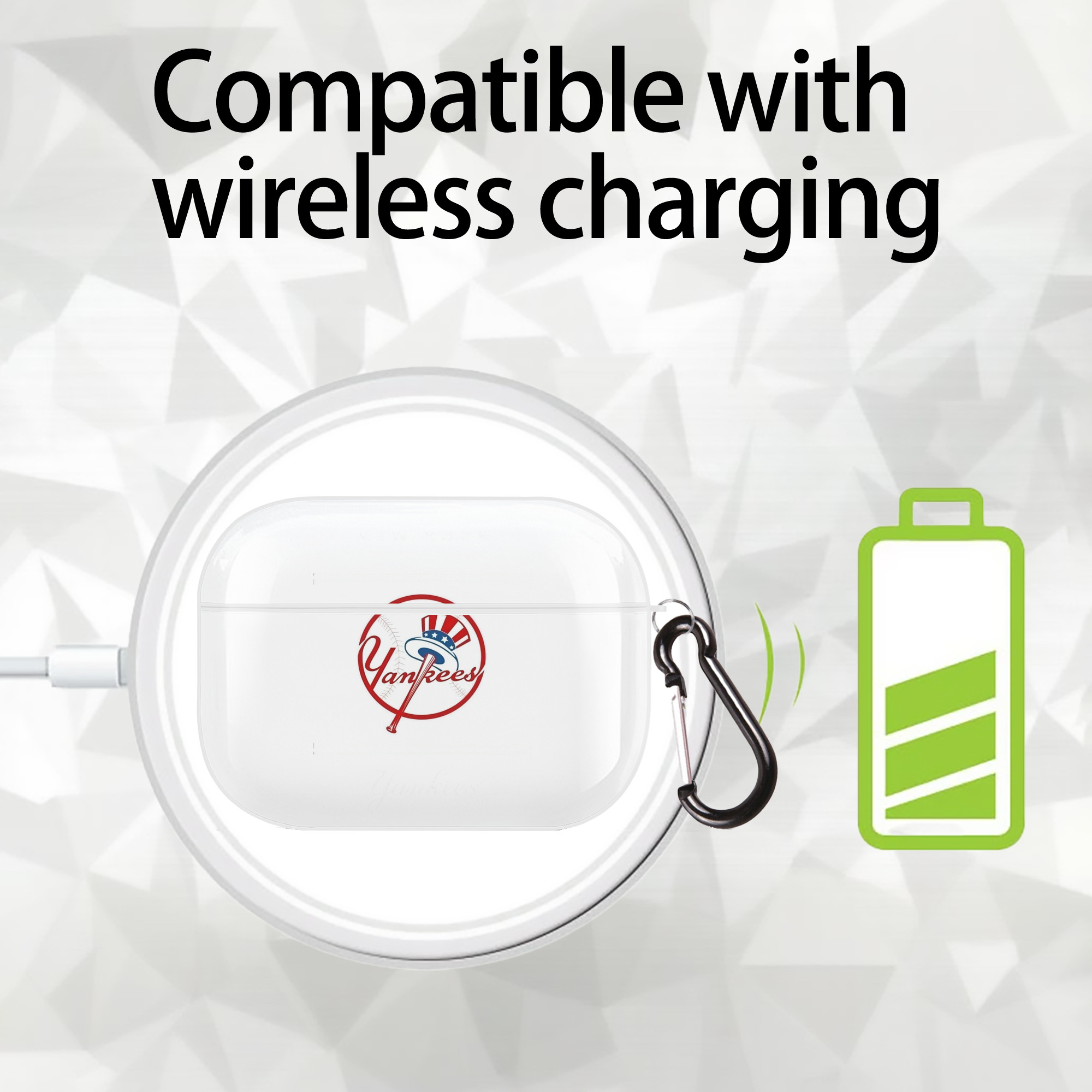 New York Yankees Logo AirPods Pro Hard Case White With Keychain, Durable Flexible PC, Precise Cutouts, Anti-Fingerprint, Yellowing & Scratch Resistant, Full Protection, Washable