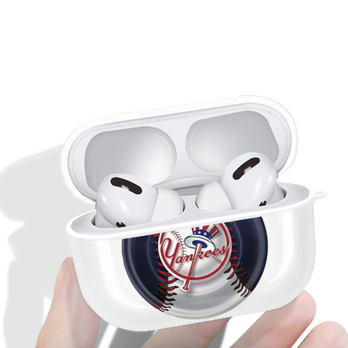 New York Yankees 81 AirPods Pro Hard Case White With Keychain, Durable Flexible PC, Precise Cutouts, Anti-Fingerprint, Yellowing & Scratch Resistant, Full Protection, Washable