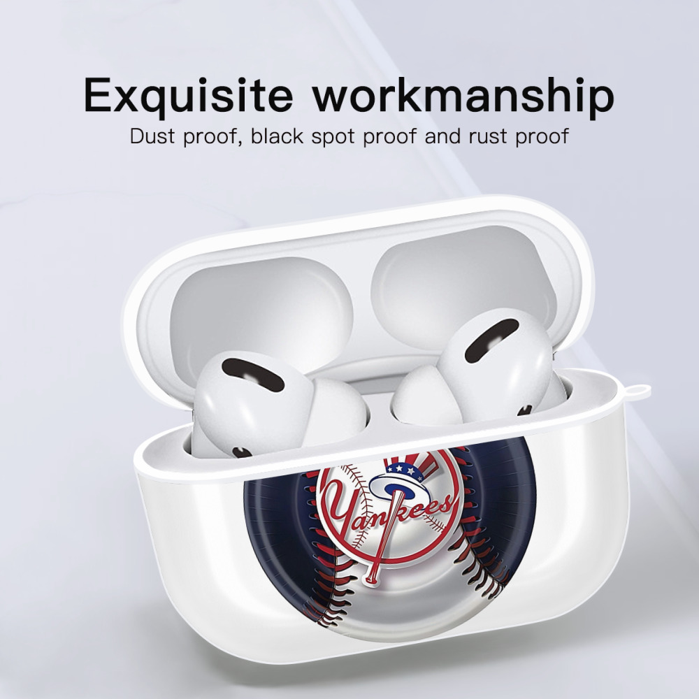 New York Yankees 81 AirPods Pro Hard Case White With Keychain, Durable Flexible PC, Precise Cutouts, Anti-Fingerprint, Yellowing & Scratch Resistant, Full Protection, Washable