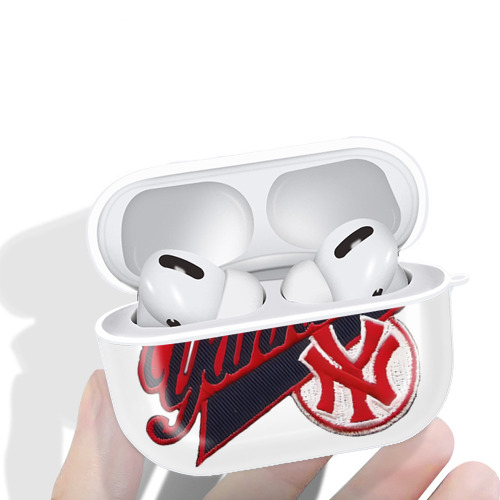 New York Yankees 77 AirPods Pro Hard Case White With Keychain, Durable Flexible PC, Precise Cutouts, Anti-Fingerprint, Yellowing & Scratch Resistant, Full Protection, Washable