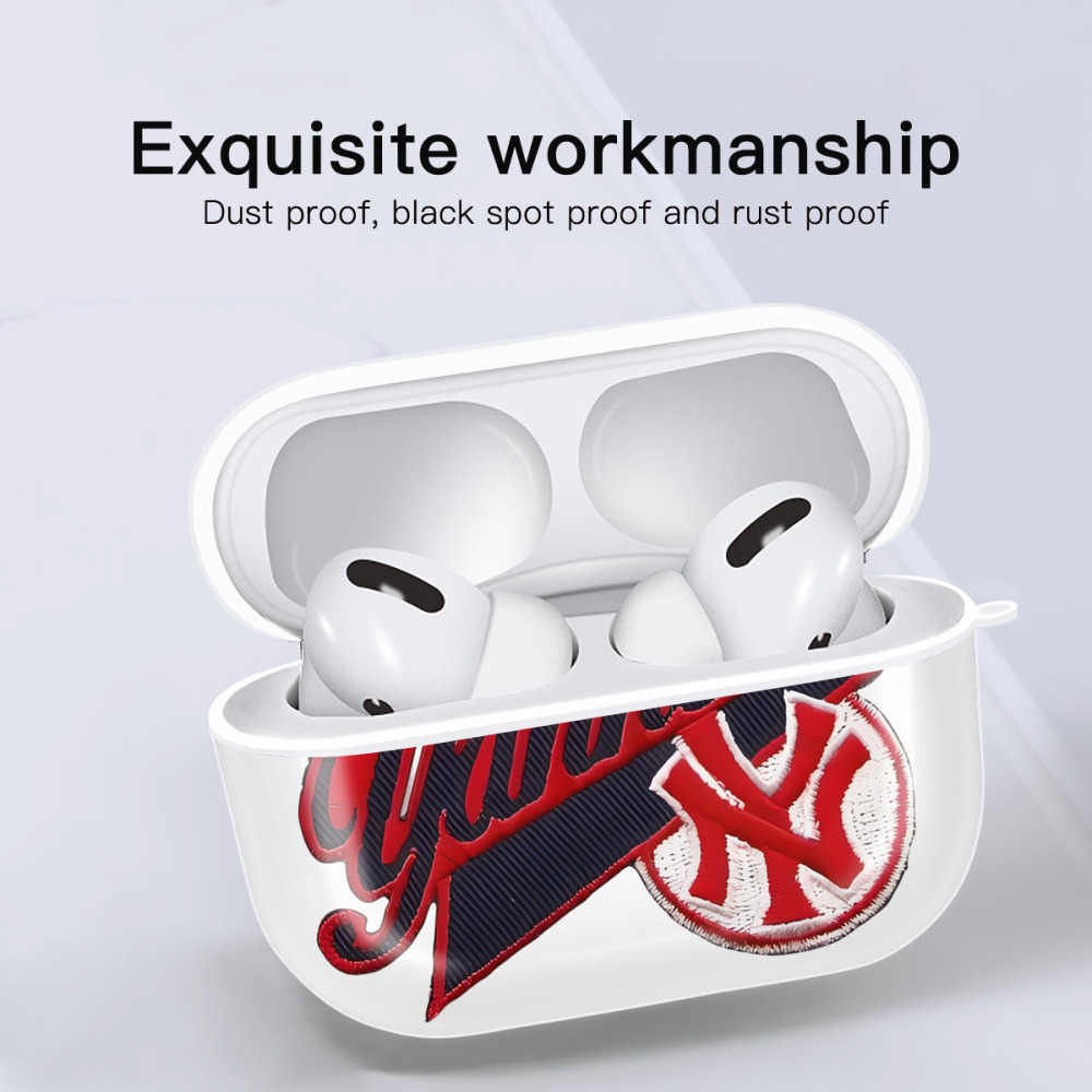 New York Yankees 77 AirPods Pro Hard Case White With Keychain, Durable Flexible PC, Precise Cutouts, Anti-Fingerprint, Yellowing & Scratch Resistant, Full Protection, Washable